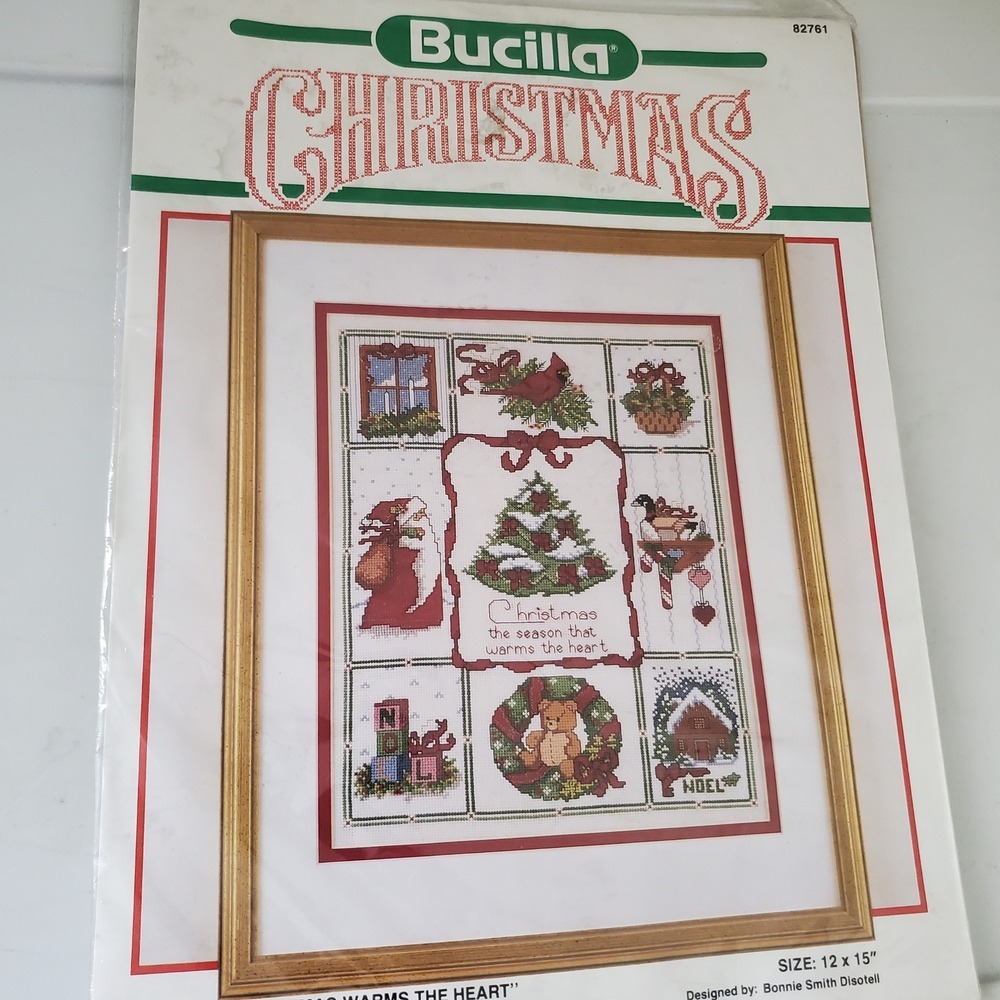 Vintage Bucilla Christmas Warms the Heart Counted Cross Stitch Kit 12x15 Holiday